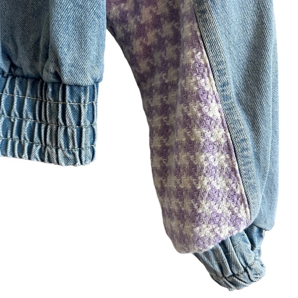 Zara Light Denim Jean Jacket Plaid Patchwork Flower Snaps XS - Picture 13 of 15